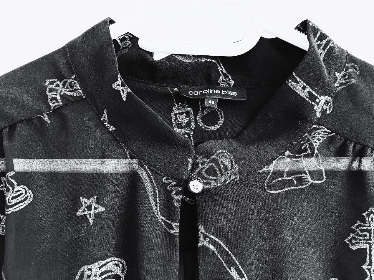Blusa transparente Caroline Biss – tamanho 46 – detalhes prateados e botões de bola – photo 4